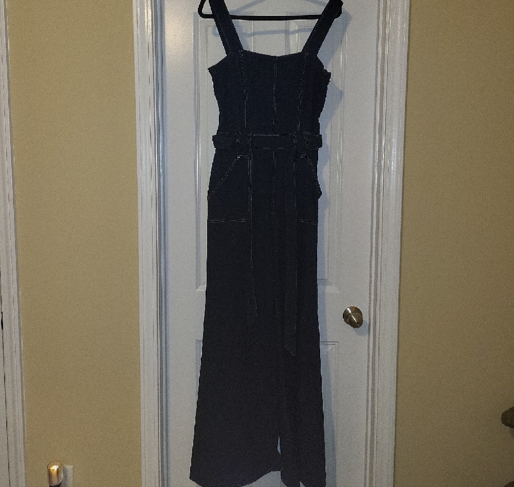 Navy Denim Jumpsuit with Belt